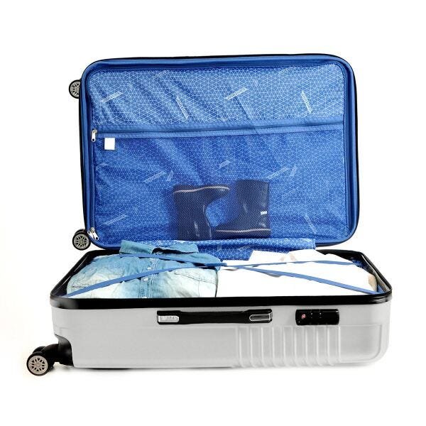 Kit Conjunto Mala Bordo e Grande 7003 Santino Viagem Expansor 360 Tsa - Branco - 2