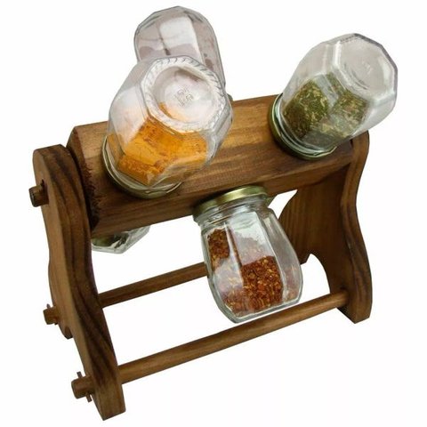 Porta Temperos Gourmet Giratório em Madeira Decor 6 Potes
