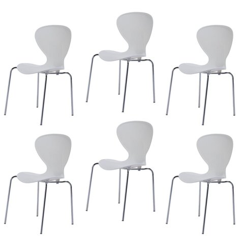 Kit 6 Cadeiras Empilháveis Base Aço Tubular Flash Branco/Cromado