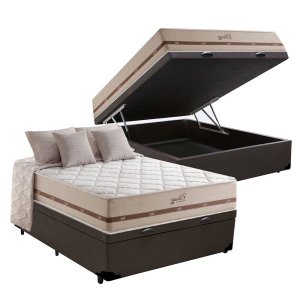 Cama Box com Baú Casal Marrom + Colchão de Molas Ensacadas - Anjos - Classic 22x188x138cm