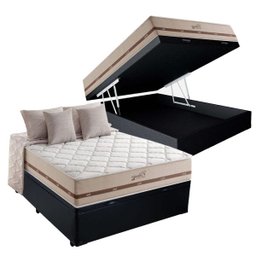 Cama Box com Baú Casal Preto + Colchão de Molas Ensacadas - Anjos - Classic 26x188x138cm - 1
