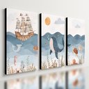 Ver imagem 1 de Kit 3 Quadro Decorativo Mar Infantil Quarto Criança Navio Qualidade Premium 40x28cm