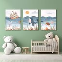 Ver imagem 2 de Kit 3 Quadro Decorativo Mar Infantil Quarto Criança Navio Qualidade Premium 40x28cm