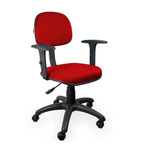Cadeira de Escritório Secretária Giratória com Braços Regulável Gatilho Tecido - Qualiflex - 1
