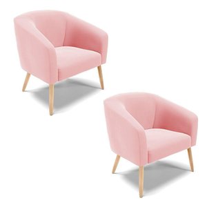 Kit 02 Poltronas Suede Pés Palito D'rossi Rosa Bebê