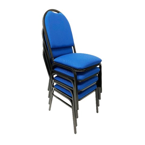 Conjunto 4 Cadeiras para Evento Empilhável com Reforço e Puxador Encosto Redondo Estofado Cor Azul P