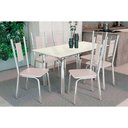 Ver imagem 1 de Conjunto: Mesa de Cozinha Elba Tampo Madeirado C/ Vidro 120cm e 6 Cadeiras Florença Cromada/off