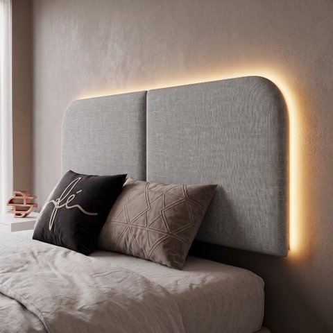 Cabeceira Painel Modular Bruma LED Cama King 200cm Orgânica Linho Cinza - Desk Design