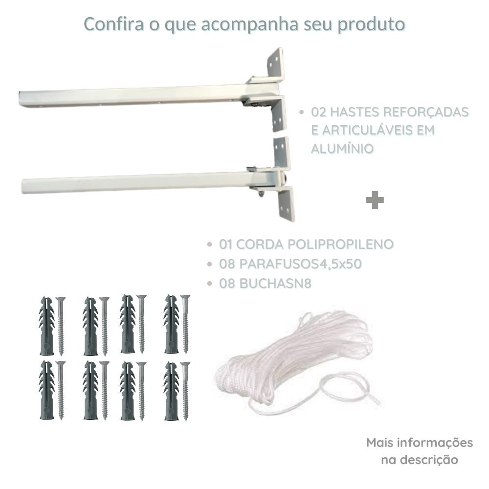 Varal de Roupa Parede + Corda Forte Aluminio Não Enferruja - 5