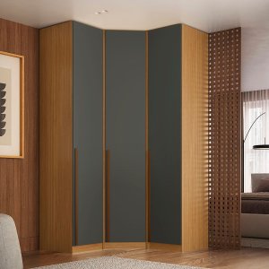 Guarda Roupa de Canto Obliquo 3 Portas Mdf Altezza Trend Belmax:freijó/titânio