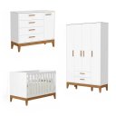 Ver imagem 2 de Quarto de Bebê Completo 3 Peças com Berço Minicama 2 em 1, Cômoda e Guarda Roupa 4 Portas em MDF Flip Branco Fosco