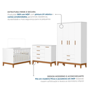 Ver imagem 4 de Quarto de Bebê Completo 3 Peças com Berço Minicama 2 em 1, Cômoda e Guarda Roupa 4 Portas em MDF Flip Branco Fosco