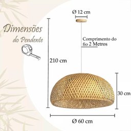 Pendente em Fibra Natural Bambu Grande 60 Cm Mesa Boho Nat54 - 6