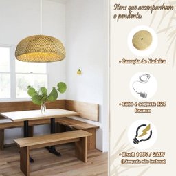 Pendente em Fibra Natural Bambu Grande 60 Cm Mesa Boho Nat54 - 5