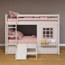 Ver imagem 1 de Treliche Infantil com Janela Escorregador e Cortina Madeira Maciça Branco/ Rosa Housin