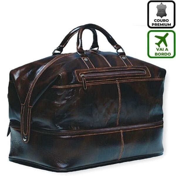 Bolsa De Viagem De Mão em Couro Cor Marrom HP057 | HAMISH - 1