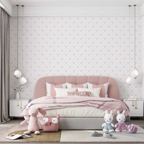 Papel de Parede Padrão de Coroas Rosê Baby Feminino Gh Papel de Parede 3,5m