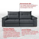 Ver imagem 6 de Sofá Dallas Reclinável e Retrátil Dallas 3 Lugares Veludo Aconchegante Império Chumbo 163