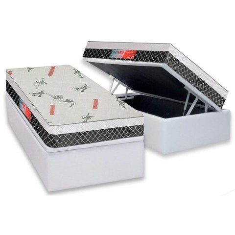 Cama Box Baú Solteiro: Colchão Ortopédico Plumatex Falcon Ultra Firme + Base CRC Courano White(88x18
