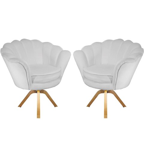 Kit 2 Poltronas Decorativa Pétala Base Giratória Madeira Couro Branco Mz Decor