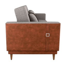 Sofá Cama Pala 203cm Reclinável Courino Marrom | Linho Cinza Claro - Sallar Home - 4
