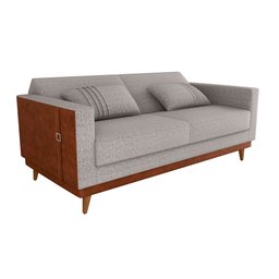 Sofá Cama Pala 203cm Reclinável Courino Marrom | Linho Cinza Claro - Sallar Home - 1