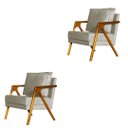 Ver imagem 1 de Kit 2 Poltronas Decorativa Mona Madeira Maciça Suede Bege