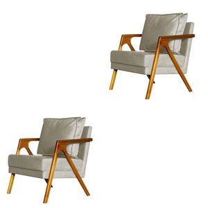Kit 2 Poltronas Decorativa Mona Madeira Maciça Suede Bege