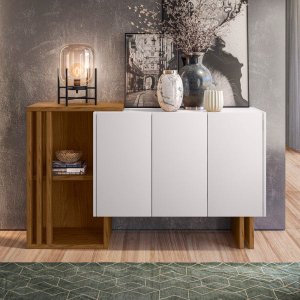 Aparador Buffet para Sala de Jantar 1,31M com 3 Portas Berlim Ype Off White New Ceval