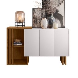 Aparador Buffet para Sala de Jantar 1,31M com 3 Portas Berlim Ype Off White New Ceval - 4