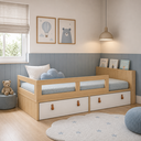 Ver imagem 2 de Cama Infantil com Gavetões Cabeceira Porta Livros e Grades de Proteção Linha Join Quater