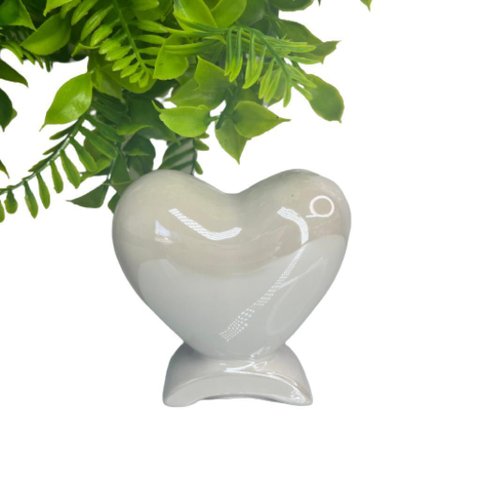 Enfeite Decor Sala Quarto Coração Cerâmica Branco Pérola