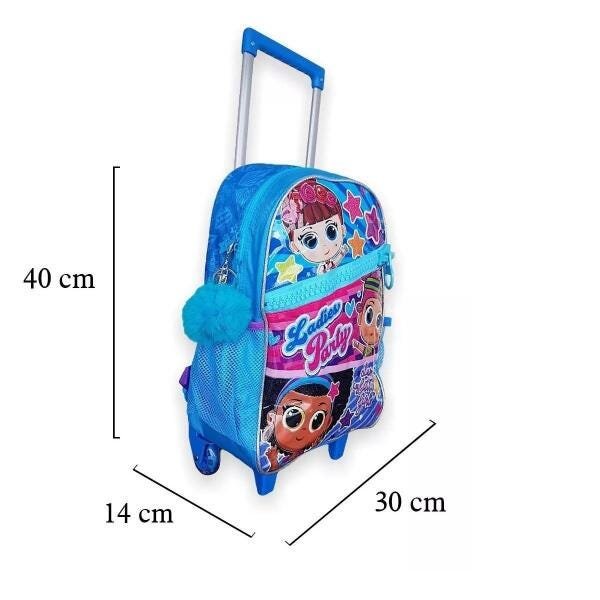 Kit Mochila Carrinho + Estojo + Lancheira Ladies Party Azul - 1