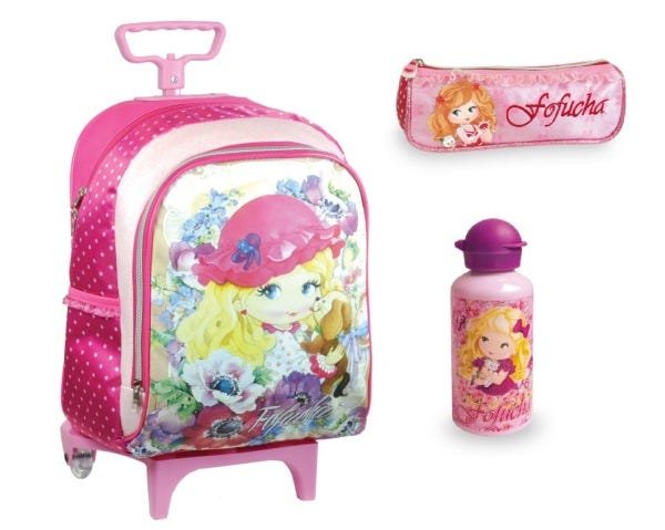 Kit Mochila Rodinhas P Infantil Bebê Garrafinha/Estojo Rosa - 1