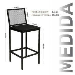 Banqueta Alta Angola Preta com Encosto Aço e Assento Estofado Corino Cozinha Bar Gourmet 99cm - 3