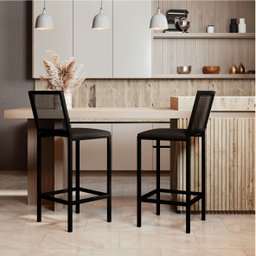 Banqueta Alta Angola Preta com Encosto Aço e Assento Estofado Corino Cozinha Bar Gourmet 99cm - 6