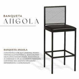 Banqueta Alta Angola Preta com Encosto Aço e Assento Estofado Corino Cozinha Bar Gourmet 99cm - 5