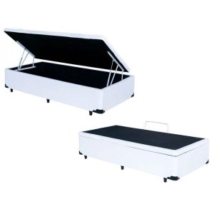 Cama Box Baú Solteiro 88x188x40 Premium Corino Branco