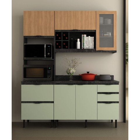 Armário de Cozinha Completa Modulada Reta 6 Peças 180cm Cz1203 Begônia Tecnomóbili
