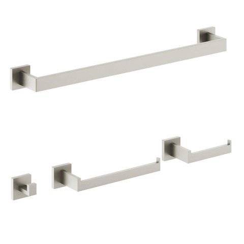 Kit Acessórios Banheiro Lavabo Luxo 4 Peças Níquel Escovado