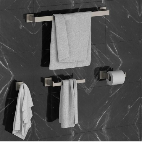 Kit Acessórios Banheiro Lavabo Luxo 4 Peças Níquel Escovado