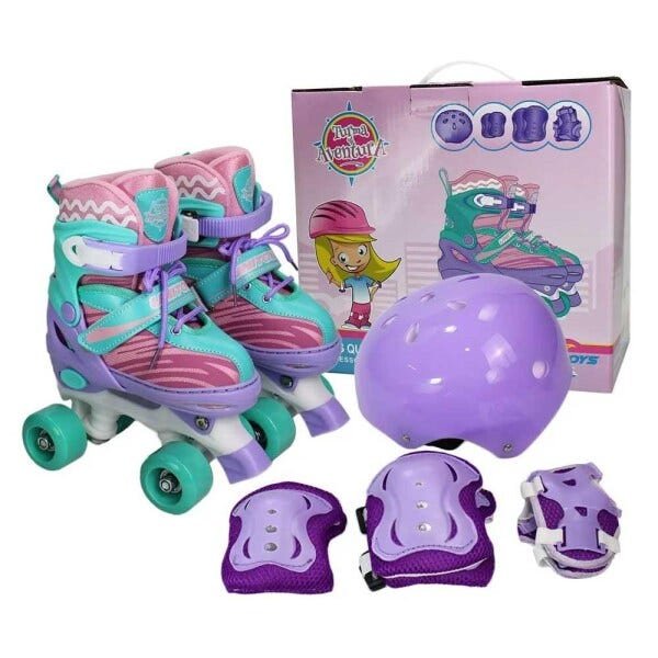 Patins 4 Rodas + Kit de Segurança Unitoys 34 ao 37 - Violeta