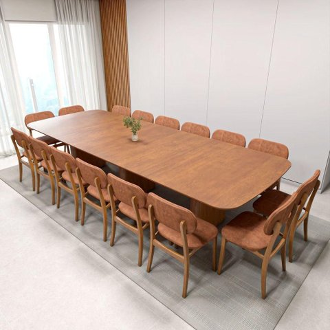Conjunto Mesa de Jantar Grand Mesa 16 Lugares Tampo em MDF com Cadeiras Estofadas 360x135cm