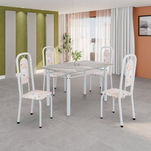 Conjunto para Sala de Jantar com 1 Mesa Granito e 4 Cadeiras Lara