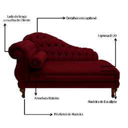 Recamier Divã Namoradeira Larissa 185cm Direito de Quem Senta Suede Vermelho Bordo - Mb Decor - 3