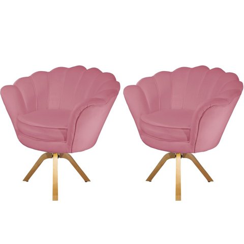 Kit 2 Poltronas Decorativa Pétala Base Giratória Madeira Suede Rosa Ms Decor