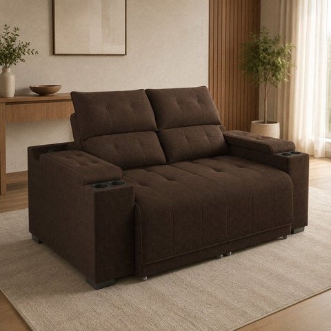Sofá Retrátil e Reclinável 2 e 3 Lugares 200cm com USB e Porta-Copos Verona Veludo Cooke
