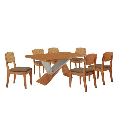 Mesa de Jantar Yasmin 180 Tampo Mdf Laminado Canto Copo e 6 Cadeiras Copper Premium