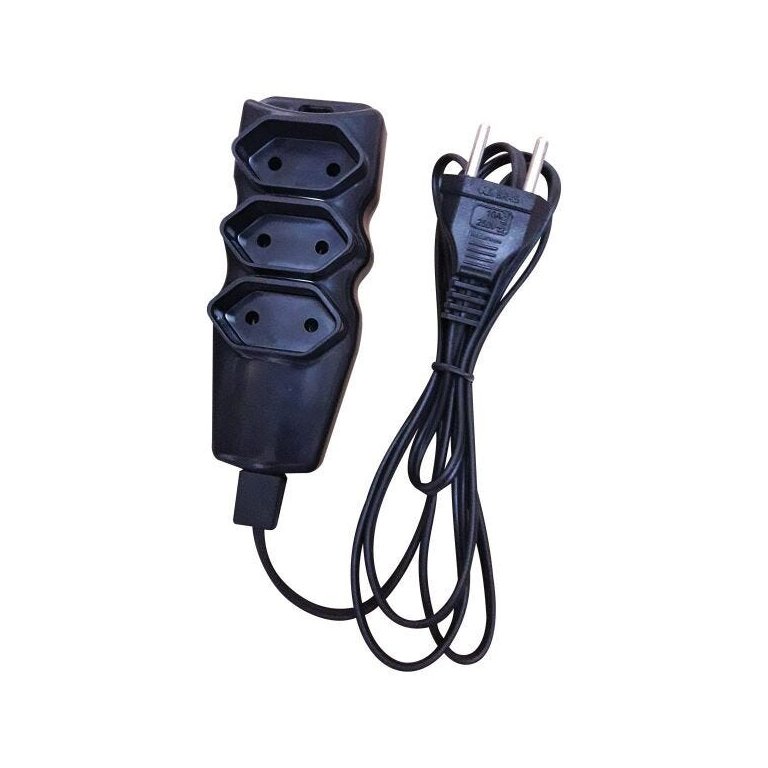EXTENSAO ELETRICA 250V 10A 3 TOMADAS 2P 5,0m BIVOLT PRETA MEGATRON