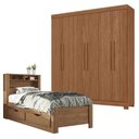Ver imagem 1 de Guarda Roupa Casal 6 Portas Toledo e Cama Solteiro com Gavetas Invicta Jatobá Acetinado - Santos And